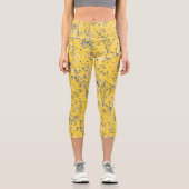 Leggings Capri Moderne Elégant bleu moutarde Jaune Fleurs sauvage (Recto)