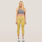 Leggings Capri Moderne Elégant bleu moutarde Jaune Fleurs sauvage (Recto)