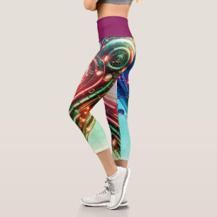 Leggings Capri Moderne Futuriste Vert et Rose Coeur