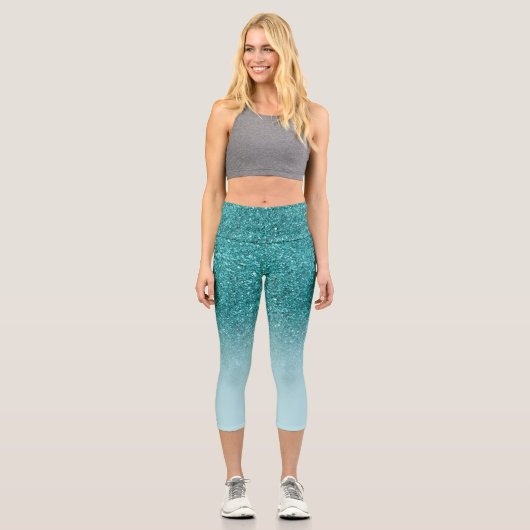 Leggings Capri Moderne parties scintillant Turquoise ombre scinti (Recto)