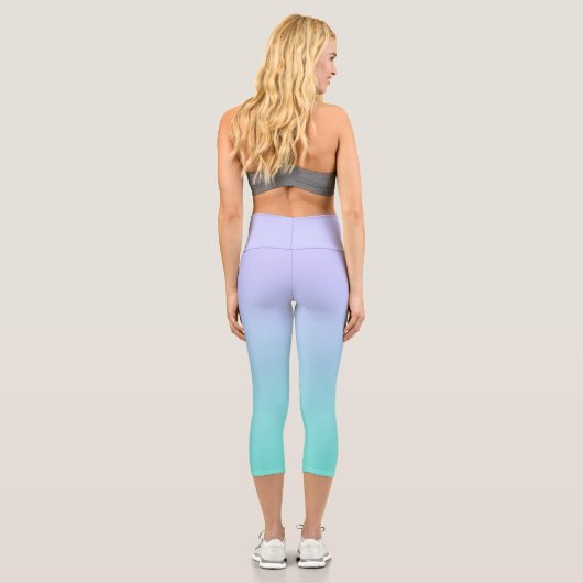 Leggings Capri Moderne Pastel Periwinkle Lumière Turquoise Ombre (Verso)