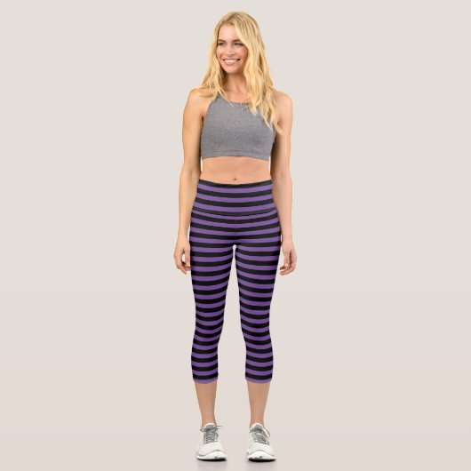 Leggings Capri Moderne rayé de pourpre et de noir (Recto)