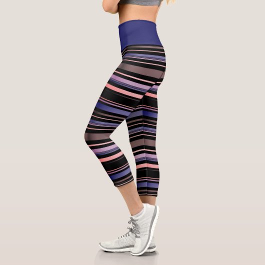 Leggings Capri Moderne violet et noir Horizontal rayé Yoga (Gauche)