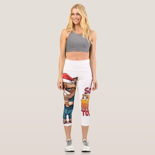 Leggings Capri Moeur de Noël de chat grincheux (Recto)