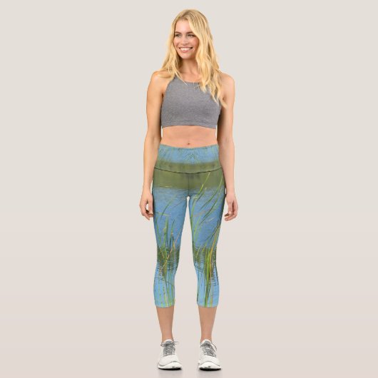Leggings Capri Monet inspiré Lake Cattails Bleu et vert (Recto)