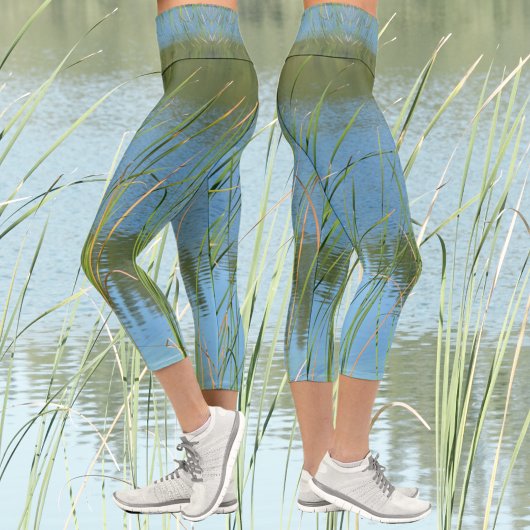 Leggings Capri Monet inspiré Lake Cattails Bleu et vert