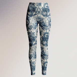Leggings Capri monogramme vintage fleuri Blue toile de jouy