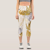 Leggings Capri Monstera Feuilles : Blanc doré (Recto)