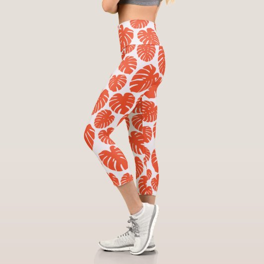 Leggings Capri Monstera - Orange et blanc (Gauche)