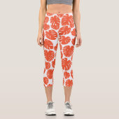 Leggings Capri Monstera - Orange et blanc (Recto)