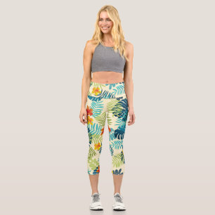 Leggings Capri Monstère tropicale Hibiscus Motif d'été
