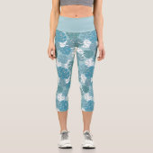 Leggings Capri Monstre Bleu Feuille Plante Botanique Motif (Recto)