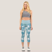 Leggings Capri Monstre Bleu Feuille Plante Botanique Motif (Recto)