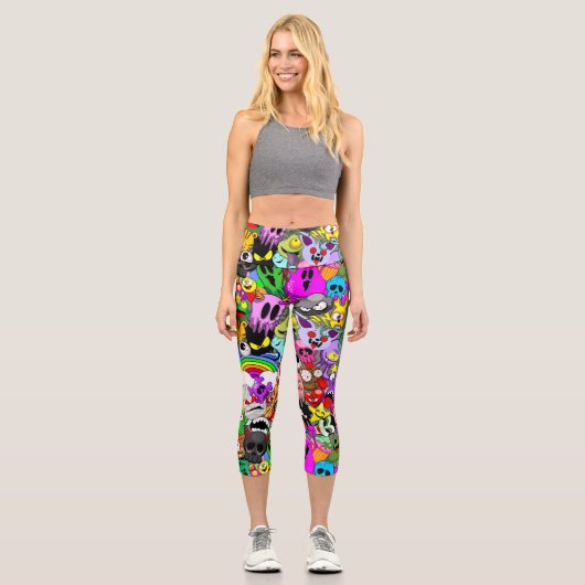 Leggings Capri Monstres caractères mignons Motif d'Halloween (Recto)