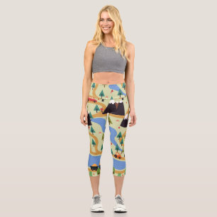 Leggings Capri Montagnes, rivières, forêt, motif automobile.
