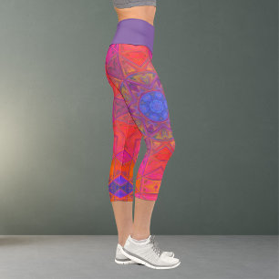 Leggings Capri Mosaic Kaleidoscope Fleur bleu rose et jaune Le