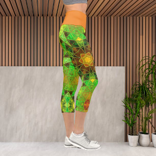 Leggings Capri Mosaic Kaleidoscope Fleur Vert et Orange Leggin
