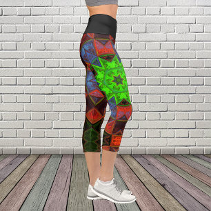 Leggings Capri Mosaic Kaleidoscope Fleur vert rouge et bleu