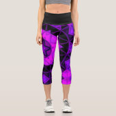 Leggings Capri Mosaic Kaleidoscope Fleur violet et Legin noir (Recto)