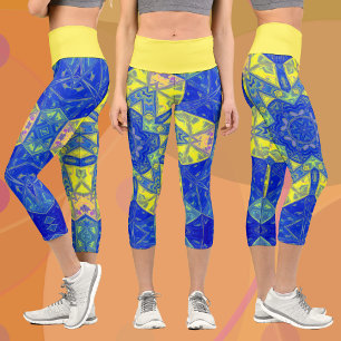Leggings Capri Mosaic Mandala bleu et jaune