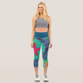 Leggings Capri Mosaic Mandala bleu vert et rouge (Recto)