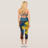 Leggings Capri Mosaic Mandala Fleur Jaune Bleu et Rouge (Verso)