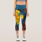 Leggings Capri Mosaic Mandala Fleur Jaune Bleu et Rouge (Recto)