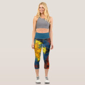 Leggings Capri Mosaic Mandala Fleur Jaune Bleu et Rouge (Recto)