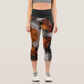 Leggings Capri Mosaic Mandala Fleur orange blanc et noir (Recto)