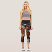 Leggings Capri Mosaic Mandala Fleur orange blanc et noir (Recto)