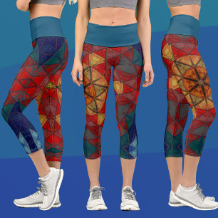Leggings Capri Mosaic Mandala Fleur Rouge Bleu et Jaune