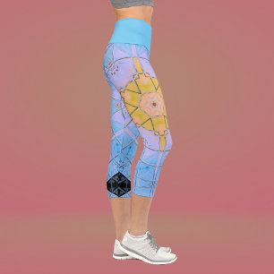 Leggings Capri Mosaic Mandala Flower bleu et jaune