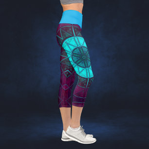 Leggings Capri Mosaic Mandala Flower bleu et violet