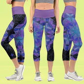 Leggings Capri Mosaic Mandala Flower bleu et violet