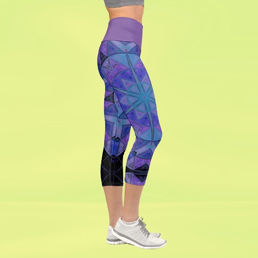 Leggings Capri Mosaic Mandala Flower bleu et violet