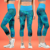 Leggings Capri Mosaic Mandala Flower Blue