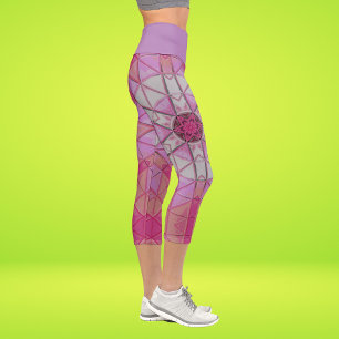 Leggings Capri Mosaic Mandala Flower rose et blanc