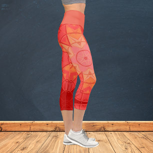 Leggings Capri Mosaic Mandala Flower rouge et orange