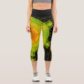 Leggings Capri Mosaic Mandala Flower vert orange et noir (Recto)