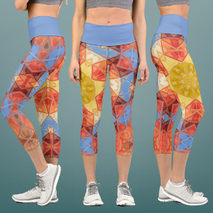 Leggings Capri Mosaic Mandala orange bleu et jaune