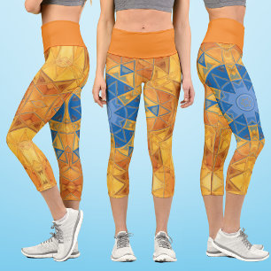 Leggings Capri Mosaic Mandala orange et bleu