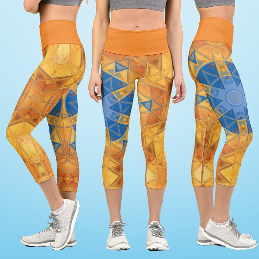 Leggings Capri Mosaic Mandala orange et bleu