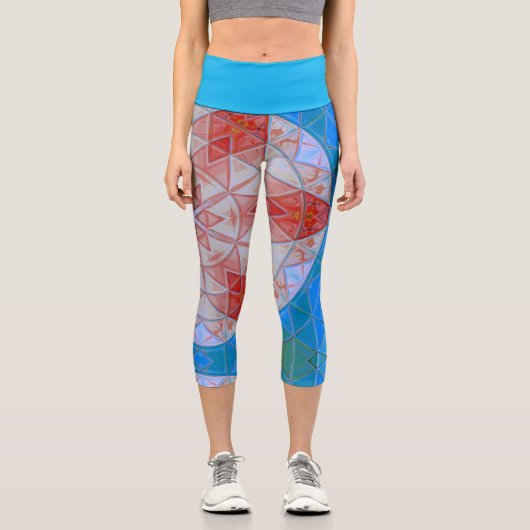 Leggings Capri Mosaic Mandala Rouge Blanc et Bleu (Recto)