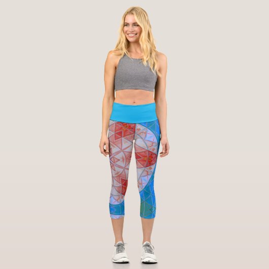 Leggings Capri Mosaic Mandala Rouge Blanc et Bleu (Recto)
