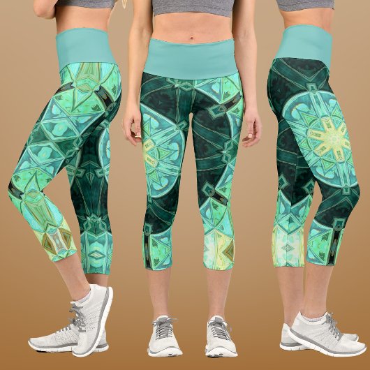 Leggings Capri Mosaic Mandala Turquoise et jaune