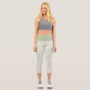 Leggings Capri Mosaïque feuille aléatoire vert pâle