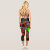 Leggings Capri Mosaïque Kaleidoscope Fleur Vert Bleu et Jambe Rou (Verso)