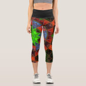 Leggings Capri Mosaïque Kaleidoscope Fleur Vert Bleu et Jambe Rou (Recto)