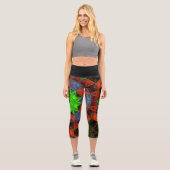 Leggings Capri Mosaïque Kaleidoscope Fleur Vert Bleu et Jambe Rou (Recto)