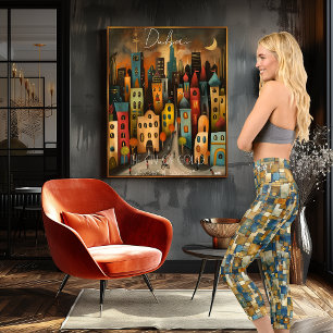 Leggings Capri Mosaïque Océanique : Géométrique Abstraite Bleue e